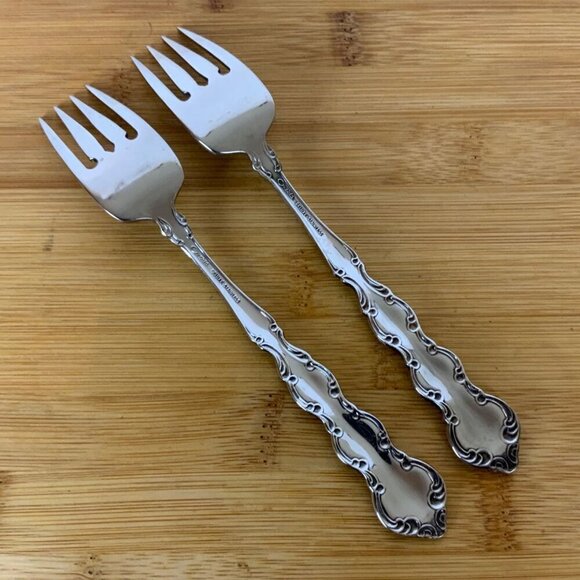 Oneida Deluxe Mozart Stainless Steel 2 Salad Forks Replacement Flatware 80s - Picture 3 of 4